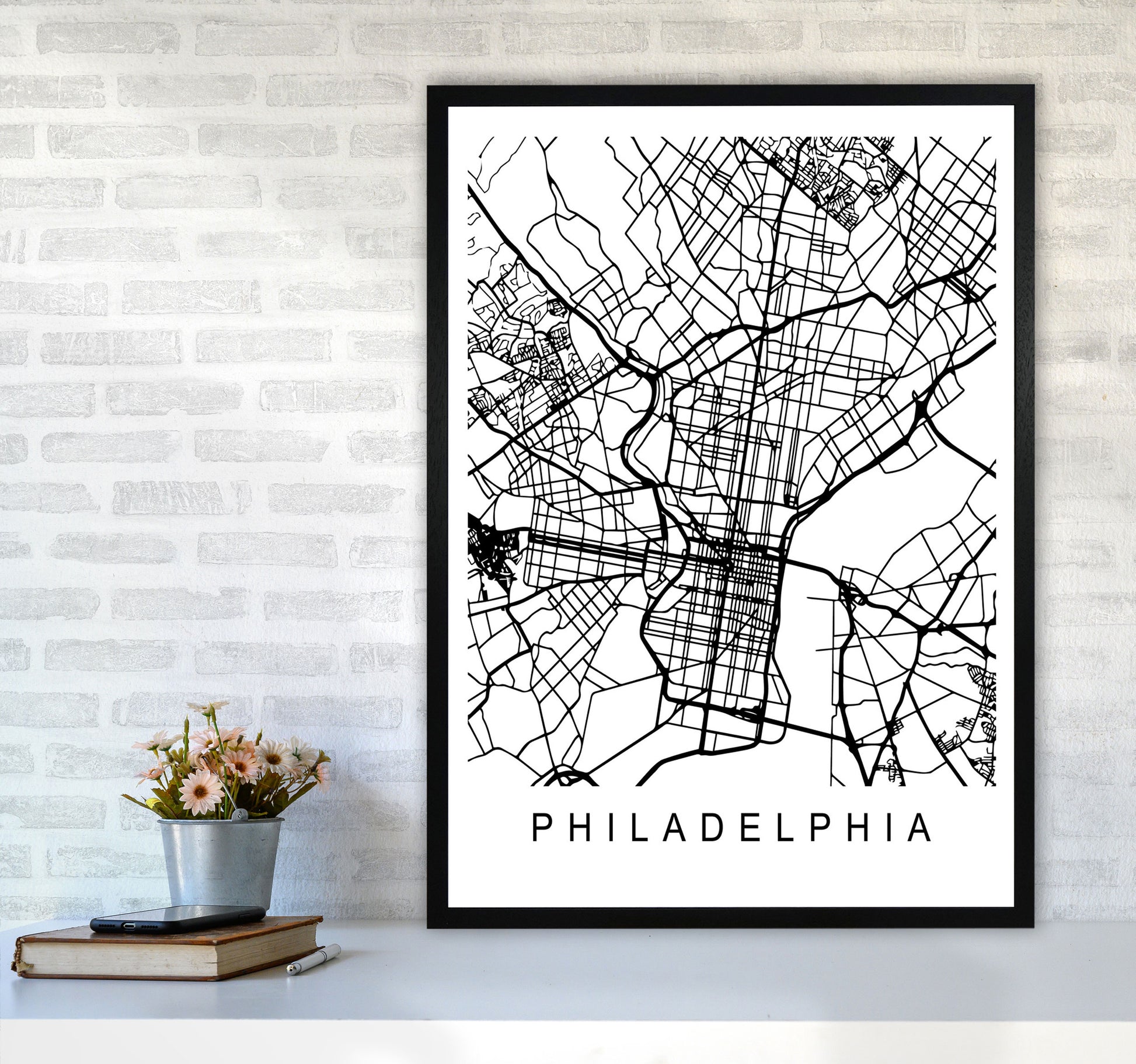 Philadelphia Map Art Print by Pixy Paper A1 White Frame