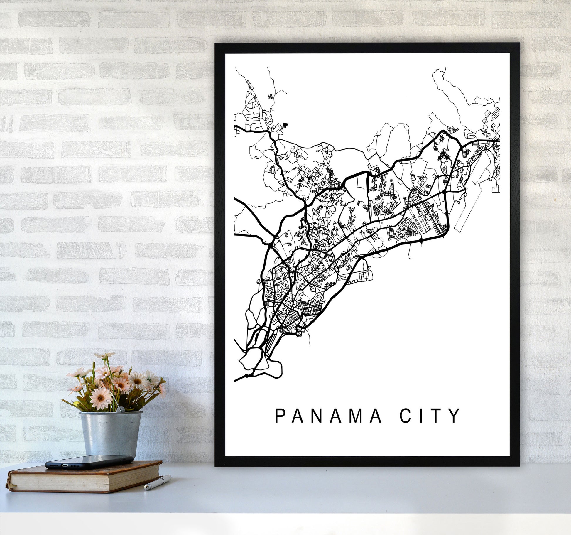 Panama Map Art Print by Pixy Paper A1 White Frame