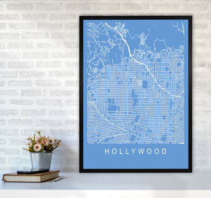 Hollywood Map Blueprint Art Print by Pixy Paper A1 White Frame