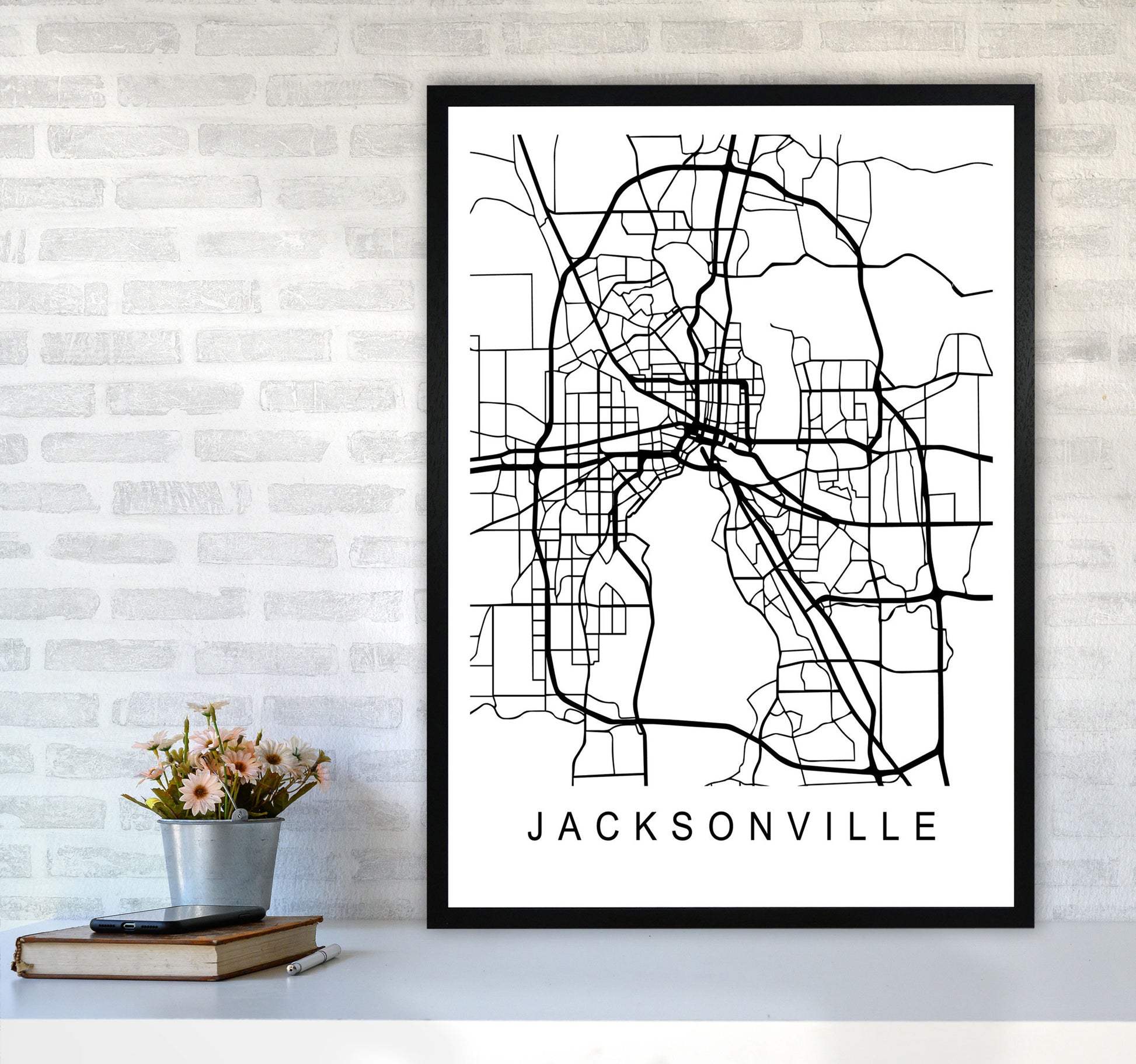Jacksonville Map Art Print by Pixy Paper A1 White Frame