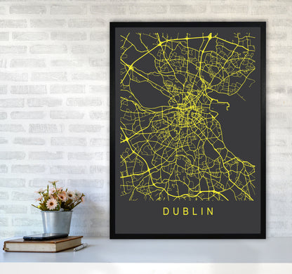 Dublin Map Neon Art Print by Pixy Paper A1 White Frame