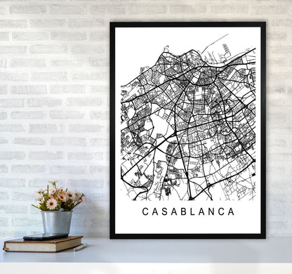 Casablanca Map Art Print by Pixy Paper A1 White Frame