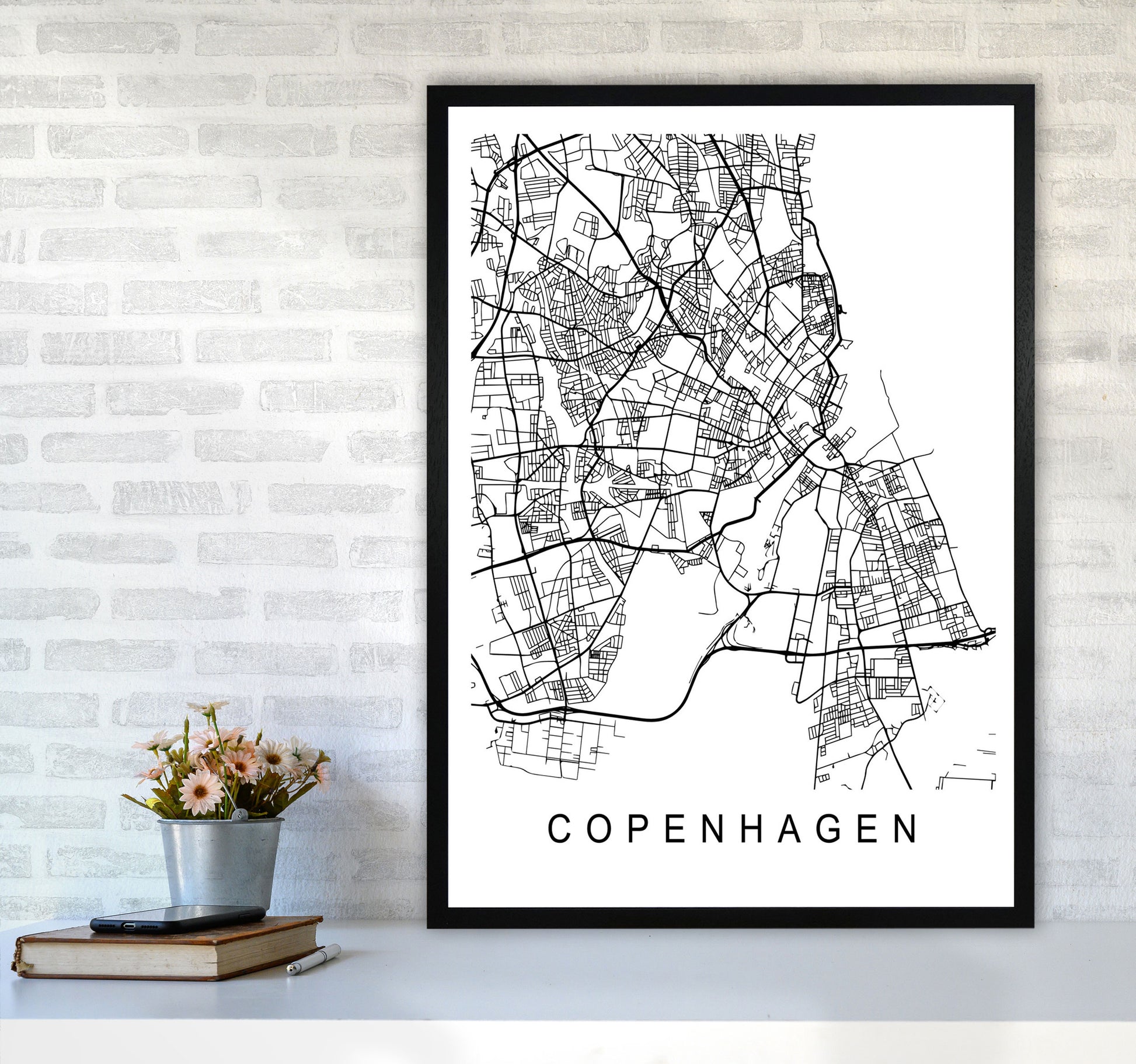 Copenhagen Map Art Print by Pixy Paper A1 White Frame