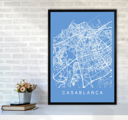 Casablanca Map Blueprint Art Print by Pixy Paper A1 White Frame