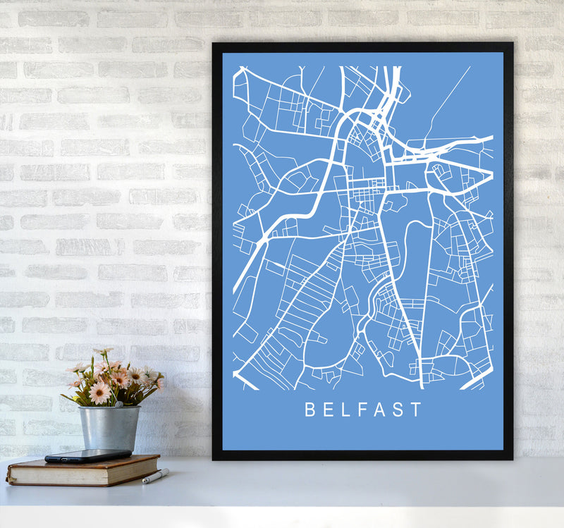 Belfast Map Blueprint Art Print by Pixy Paper A1 White Frame