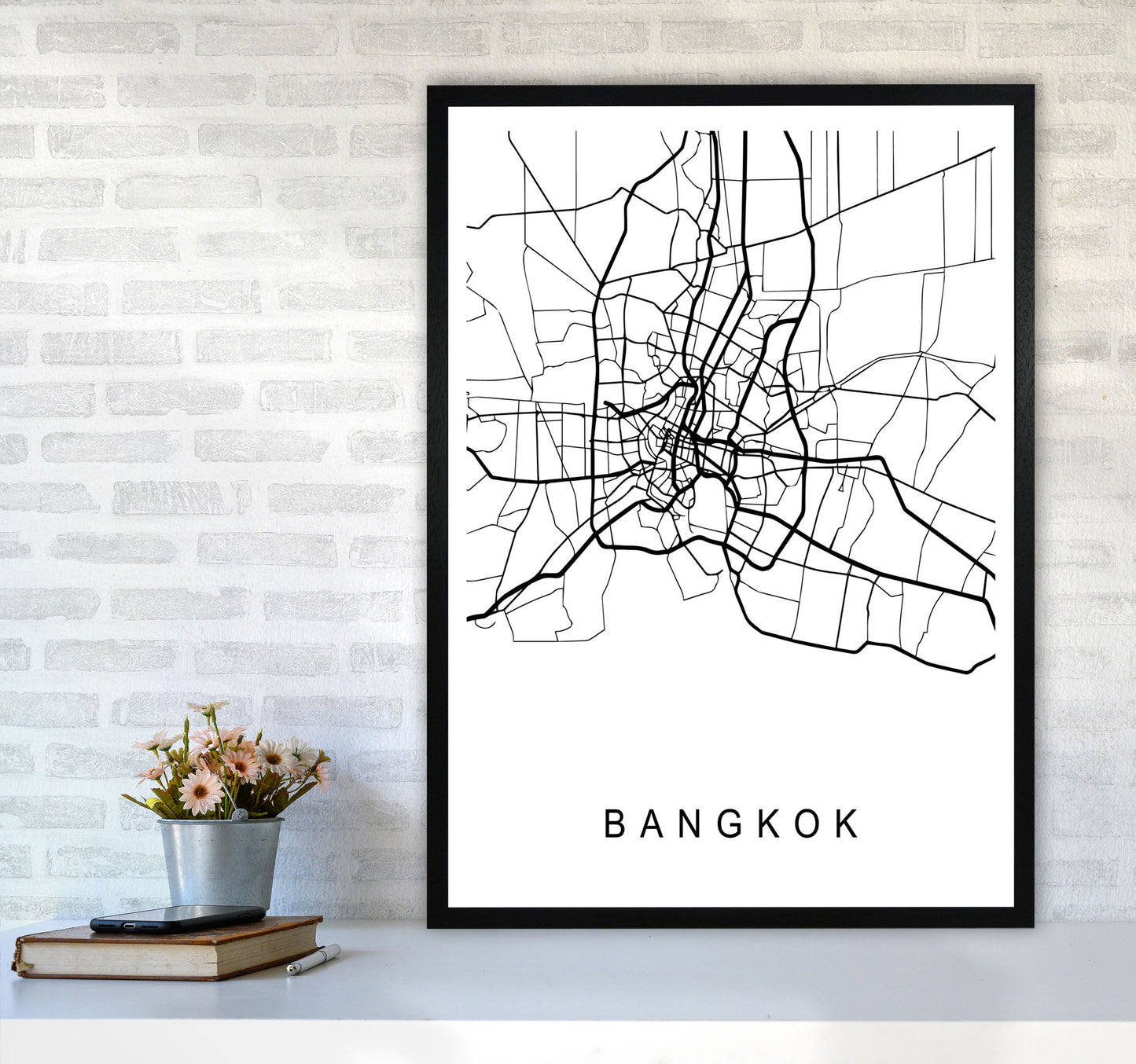 Bangkok Map Art Print by Pixy Paper A1 White Frame