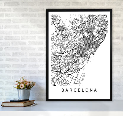 Barcelona Map Art Print by Pixy Paper A1 White Frame