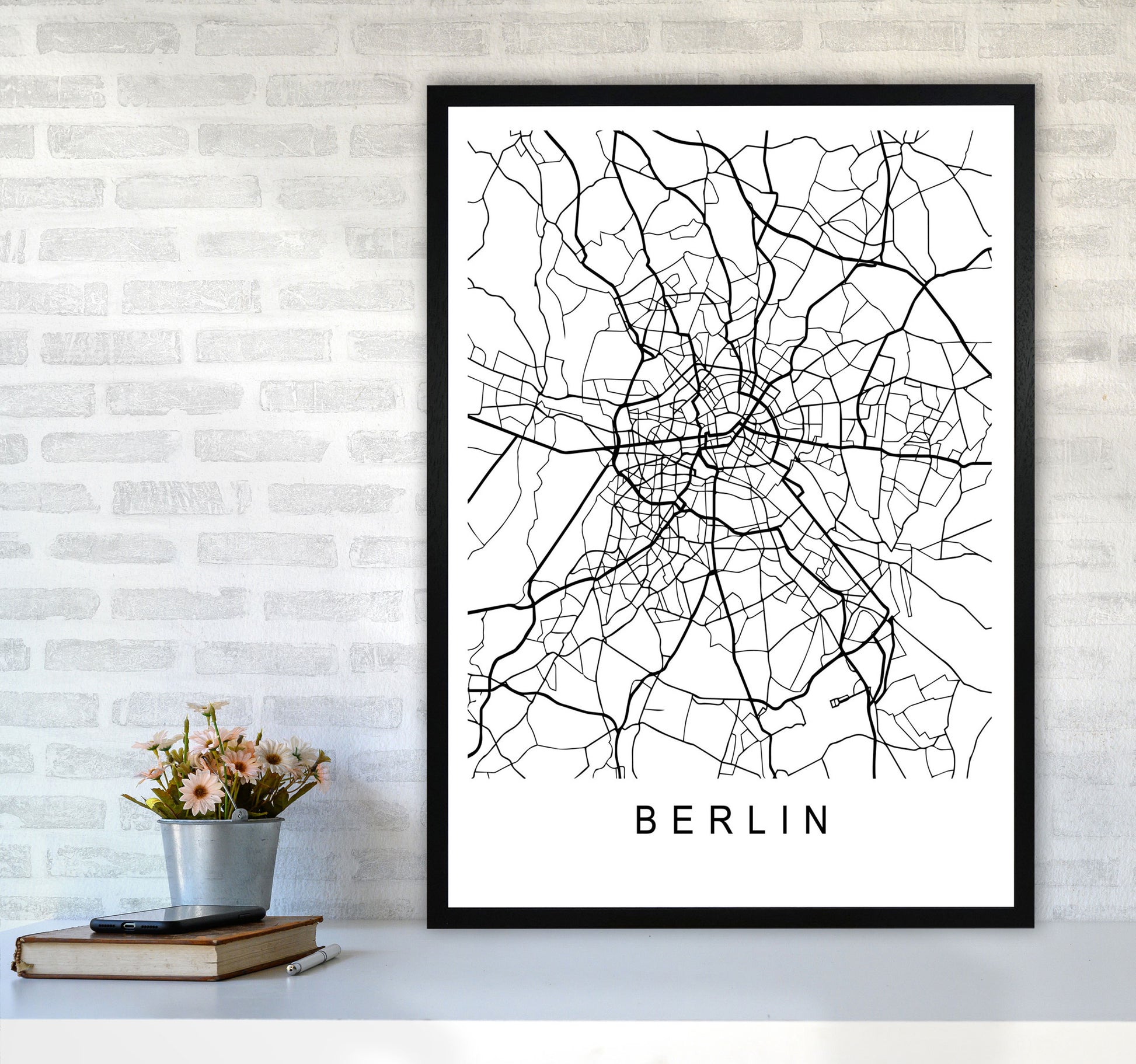 Berlin Map Art Print by Pixy Paper A1 White Frame