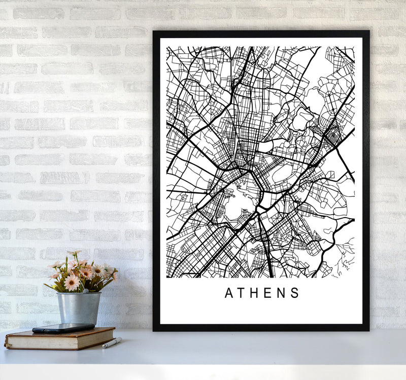 Athens Map Art Print by Pixy Paper A1 White Frame