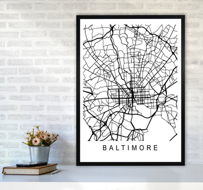 Baltimore Map Art Print by Pixy Paper A1 White Frame