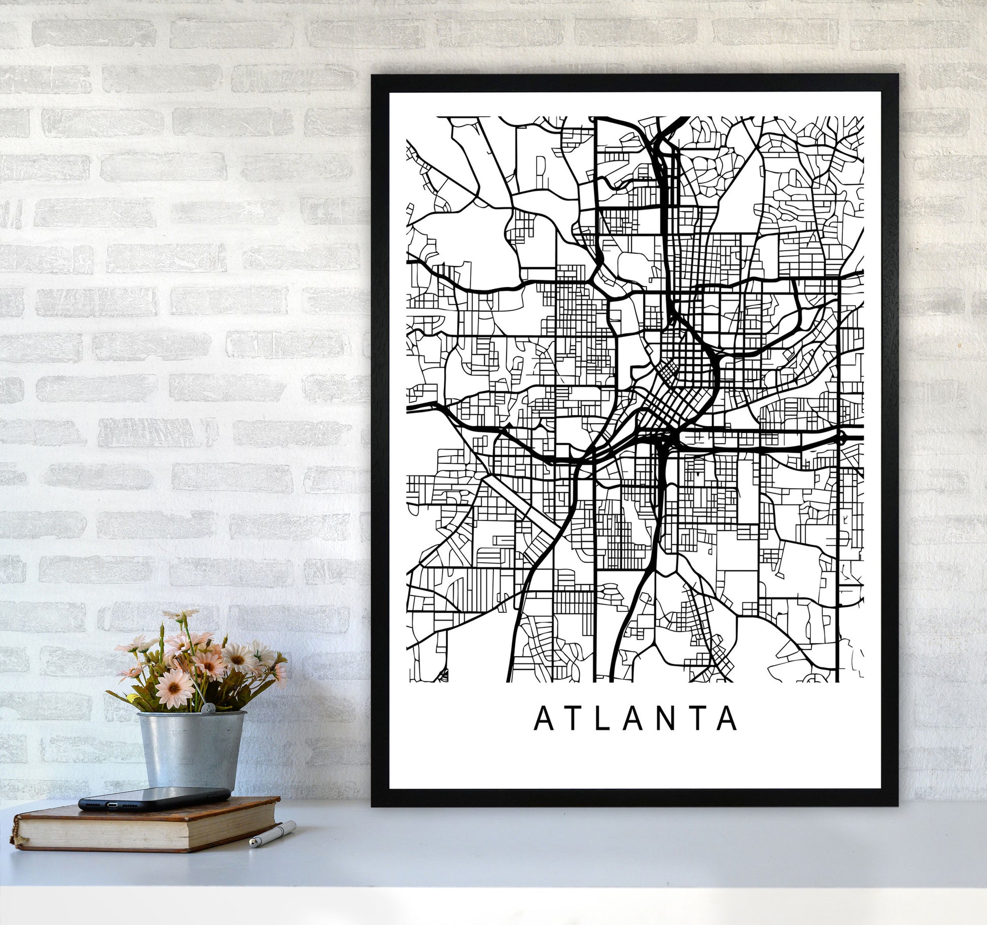 Atlanta Map Art Print by Pixy Paper A1 White Frame