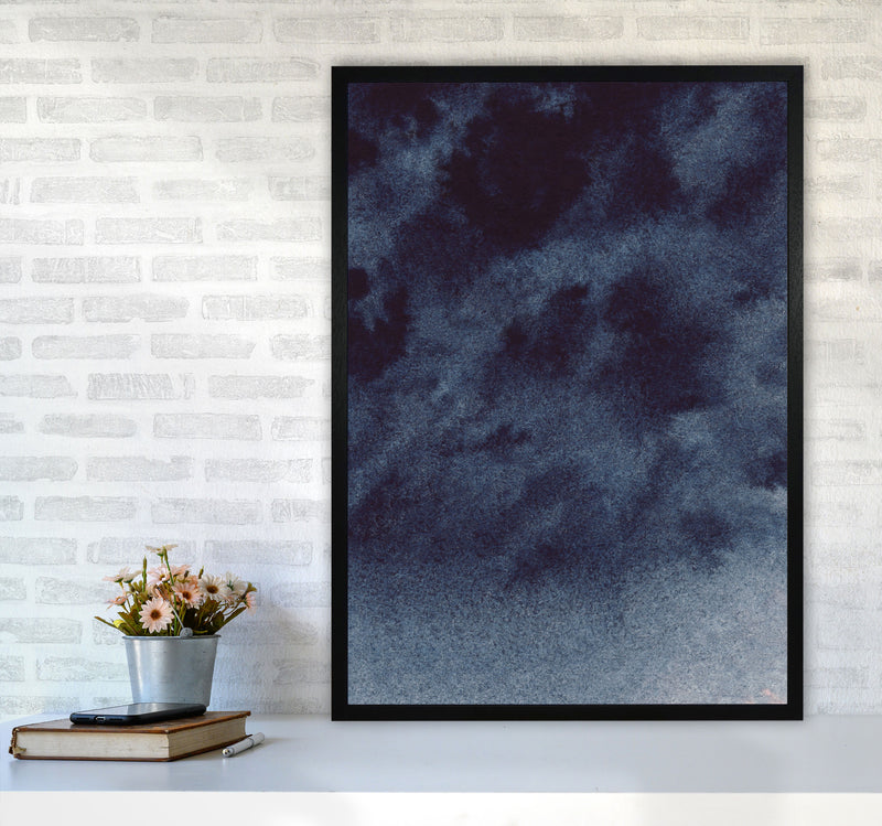 Sand Navy Watercolour Art Print by Pixy Paper A1 White Frame