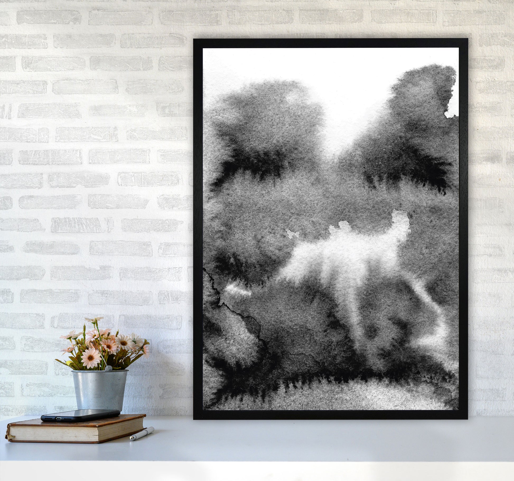 Majestic Monochrome Watercolour 17 Art Print by Pixy Paper A1 White Frame