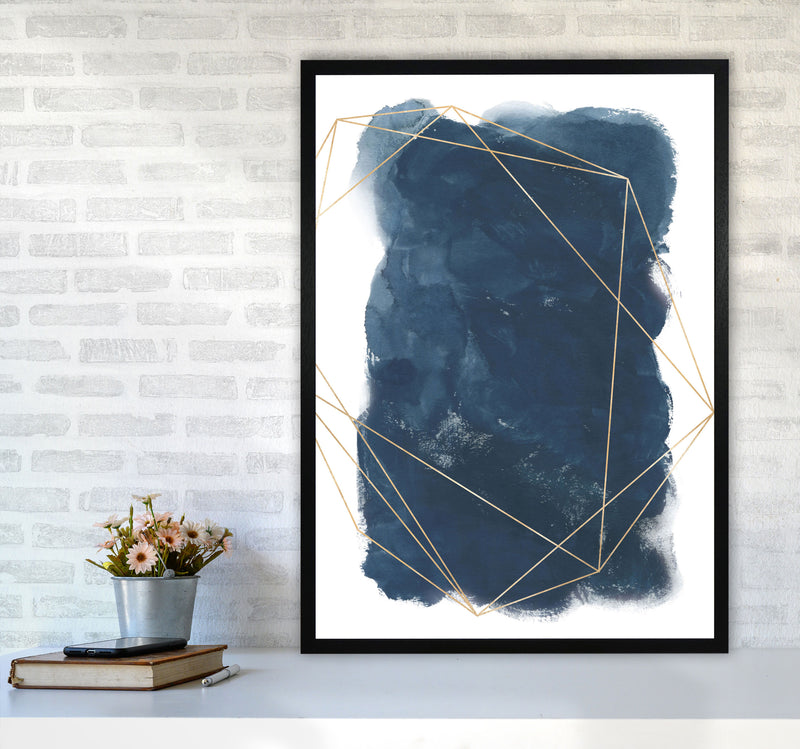 Aztec Navy Watercolour Art Print by Pixy Paper A1 White Frame