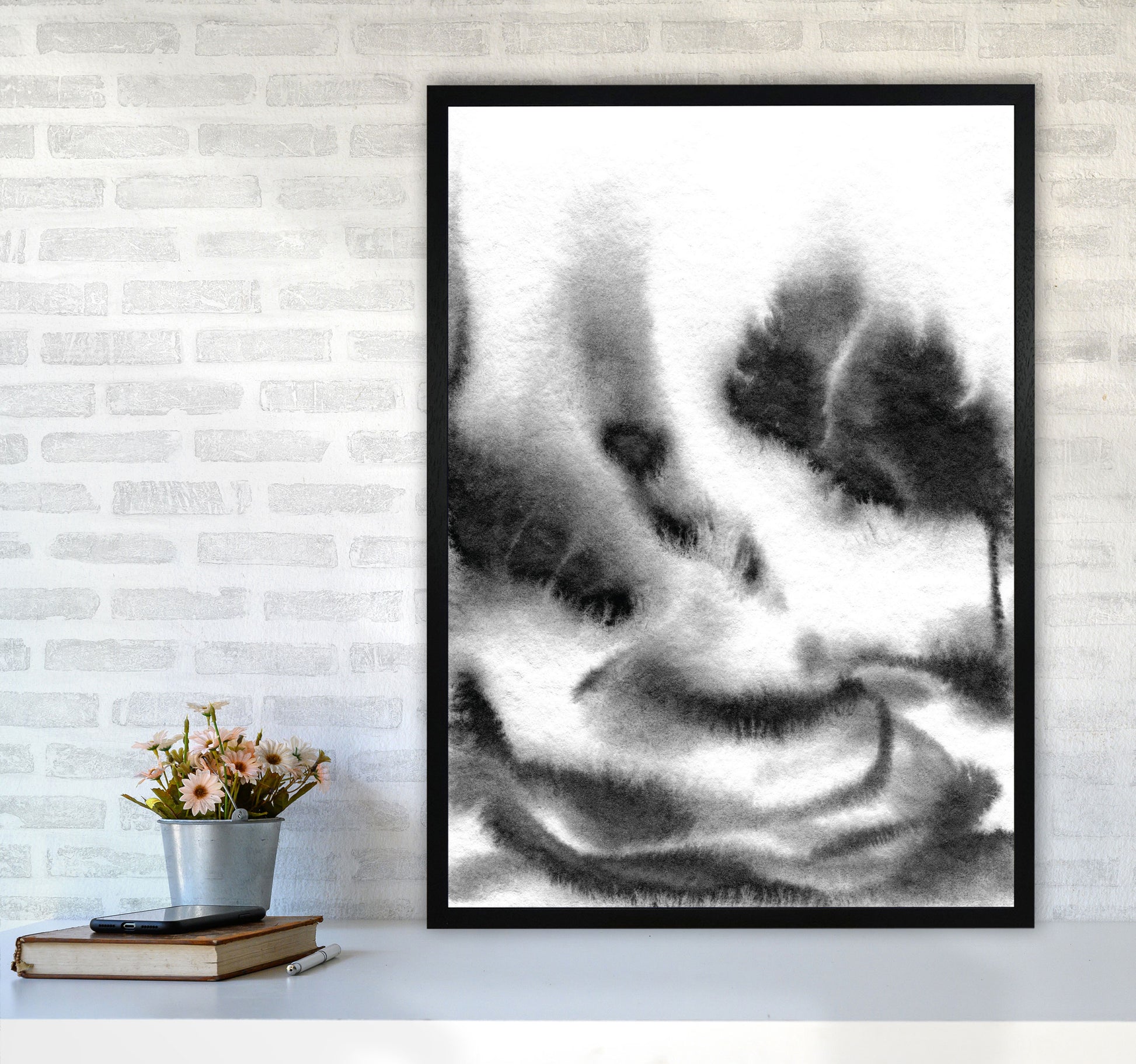 Majestic Monochrome Watercolour 06 Art Print by Pixy Paper A1 White Frame
