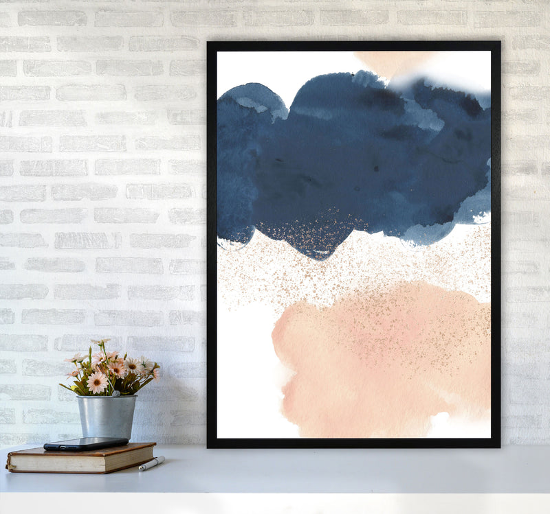 Aztec Blush and Navy Watercolour 03 Art Print by Pixy Paper A1 White Frame