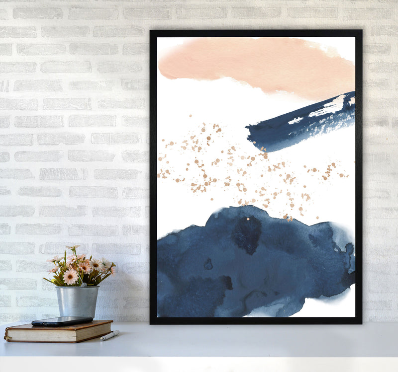 Aztec Blush and Navy Watercolour 01 Art Print by Pixy Paper A1 White Frame
