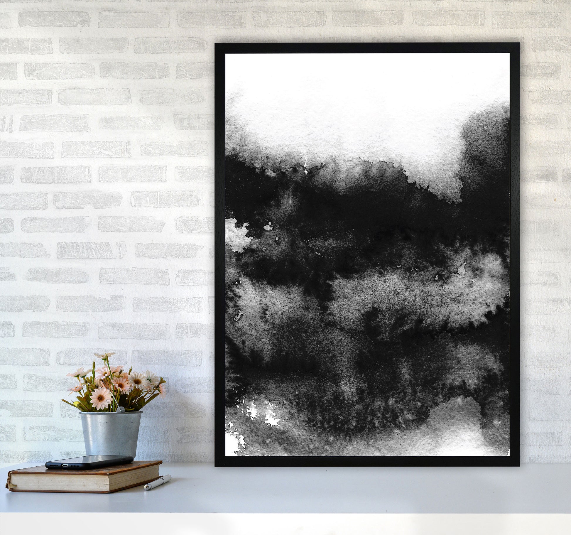 Majestic Monochrome Watercolour 05 Art Print by Pixy Paper A1 White Frame
