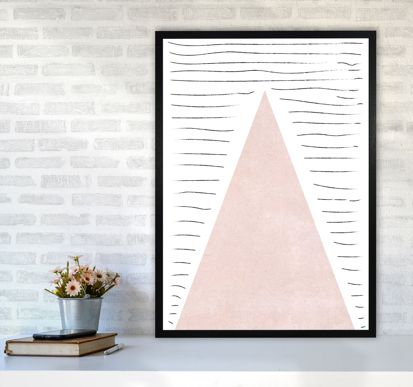 Mountains lines pink cotton Art Print by Pixy Paper A1 White Frame