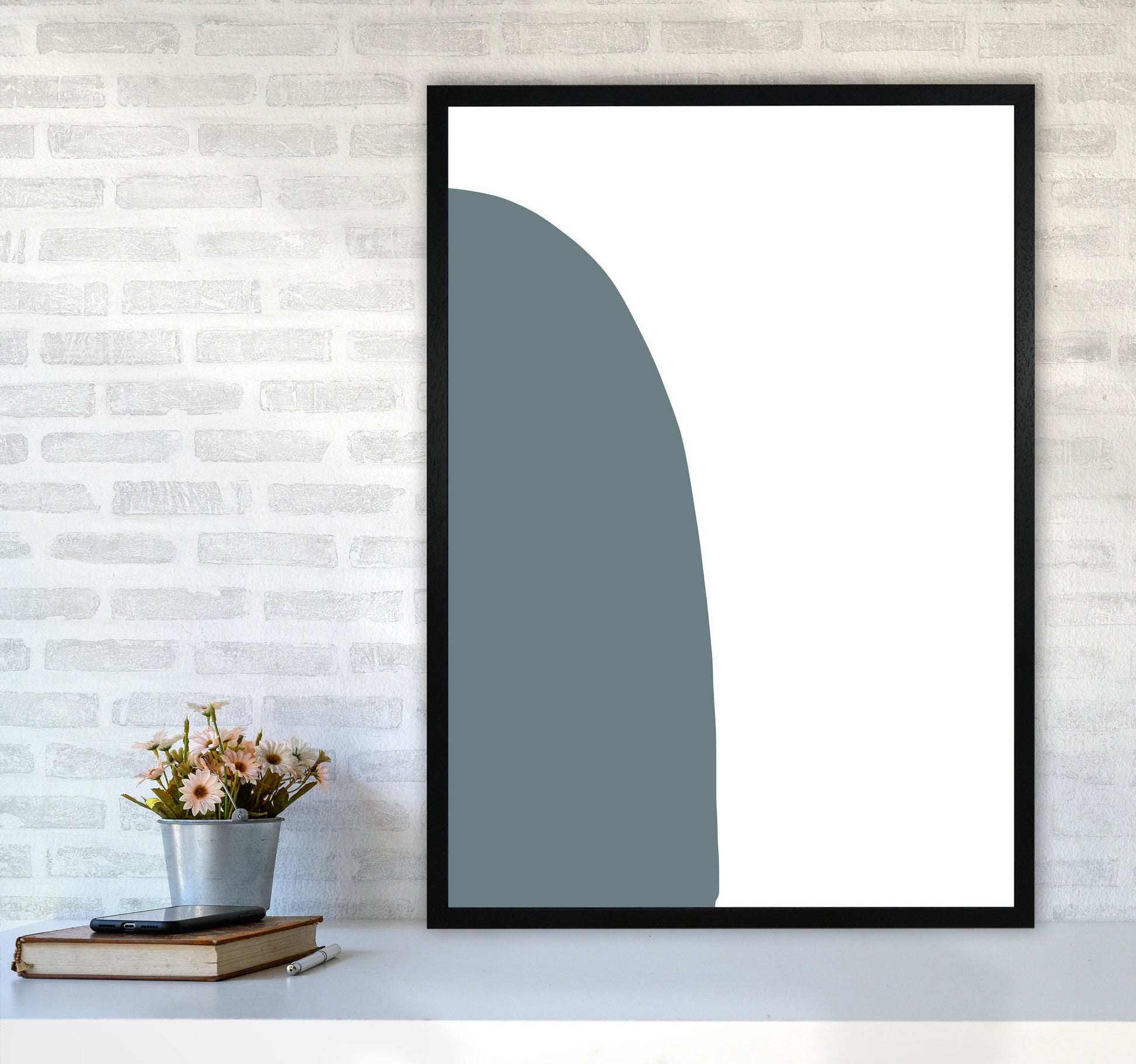 Inspired Teal Half Stone Left Art Print by Pixy Paper A1 White Frame