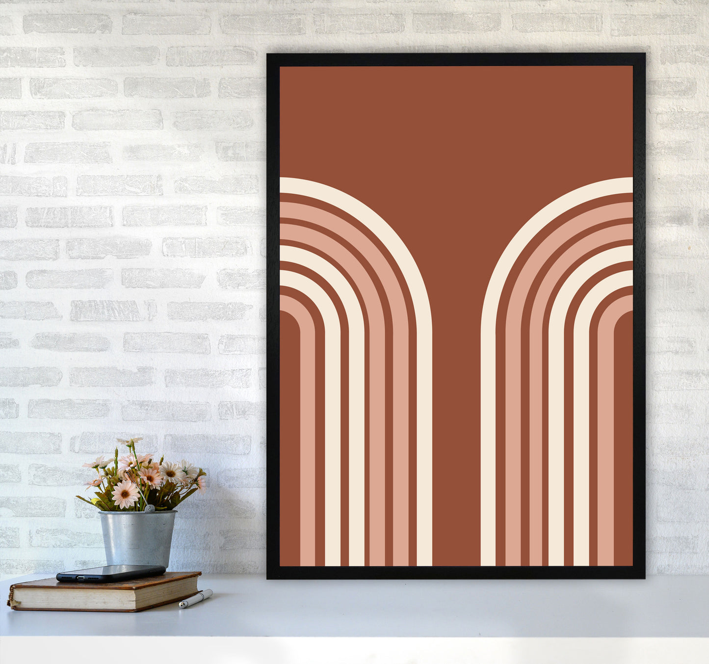 Autumn Double Rainbow abstract Art Print by Pixy Paper A1 White Frame
