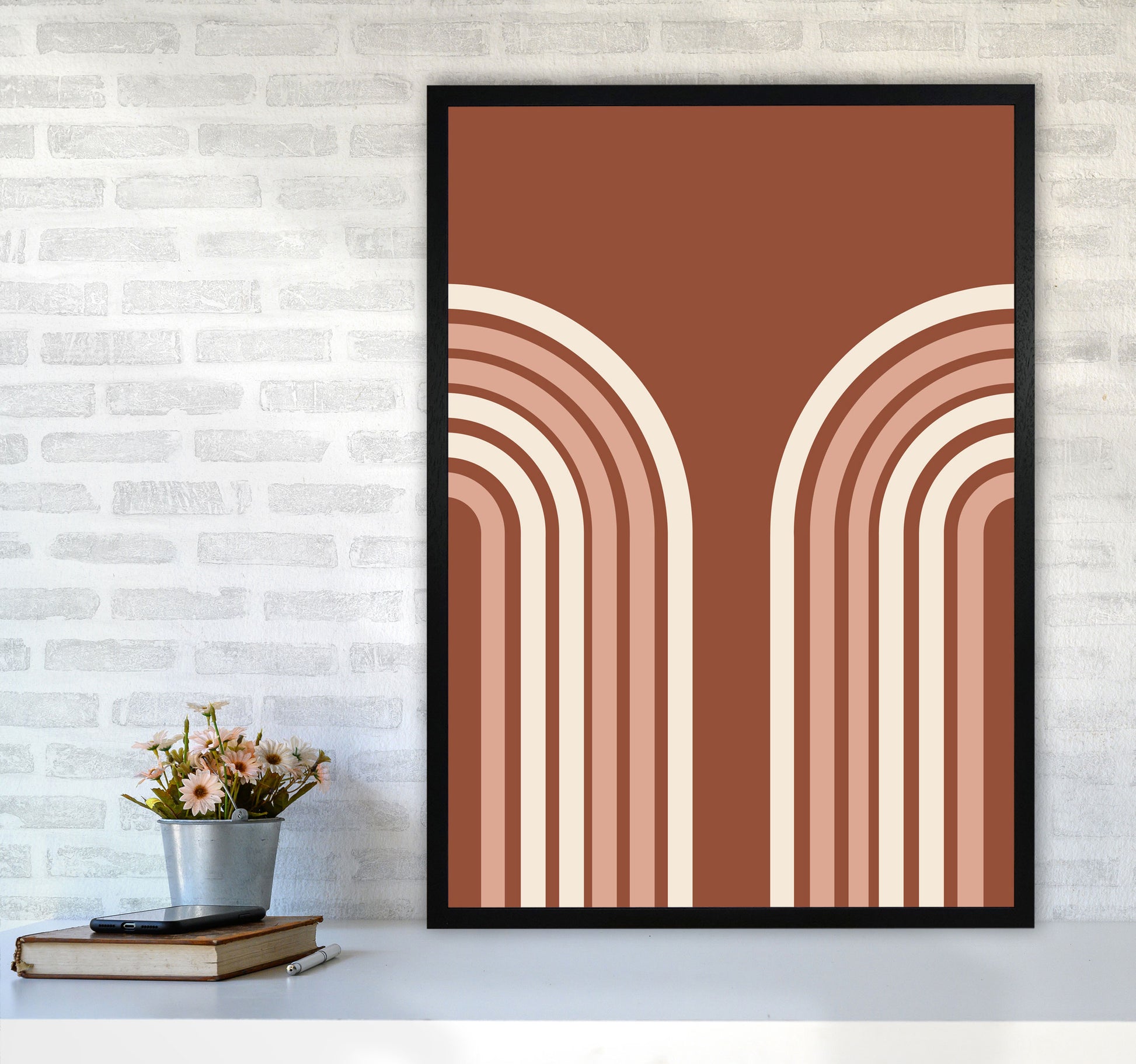 Autumn Double Rainbow abstract Art Print by Pixy Paper A1 White Frame