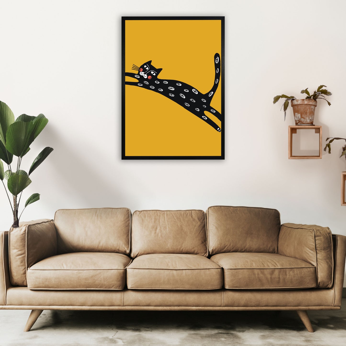 Mustard Cat Art Print by Pixy Paper A1 White Frame