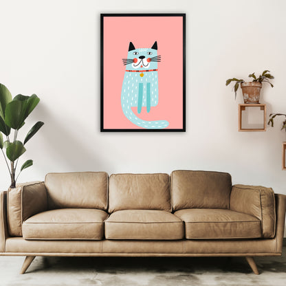 Happy Cat Art Print by Pixy Paper A1 White Frame