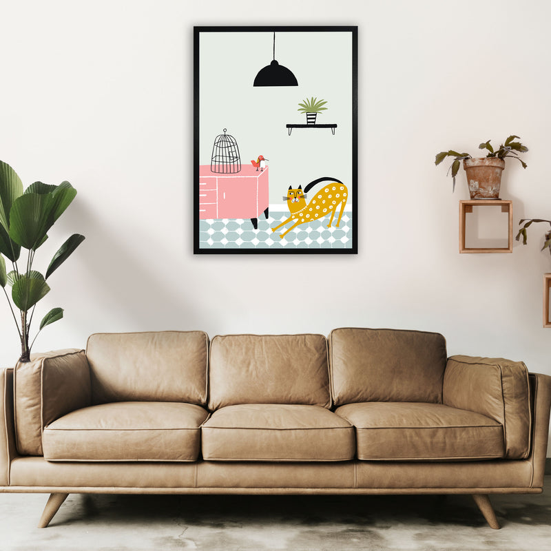 Cat and Bird Art Print by Pixy Paper A1 White Frame