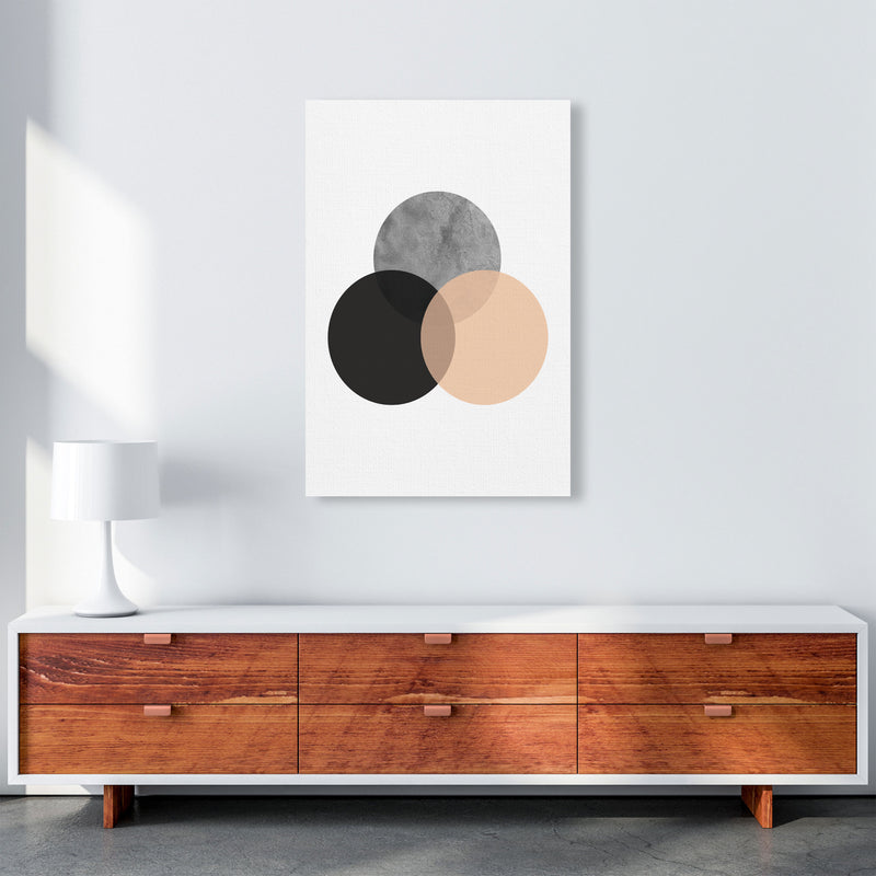 Peach And Black Abstract Circles Modern Print A1 Canvas