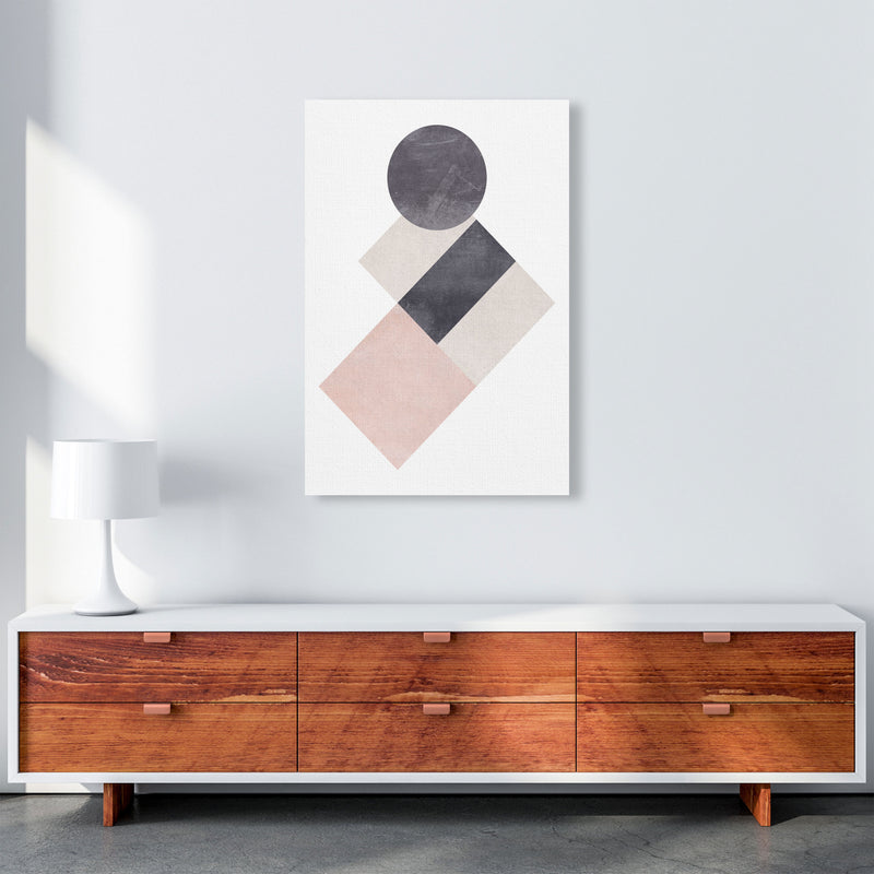 Cotton, Pink And Grey Abstract Squares And Circle Modern Print A1 Canvas