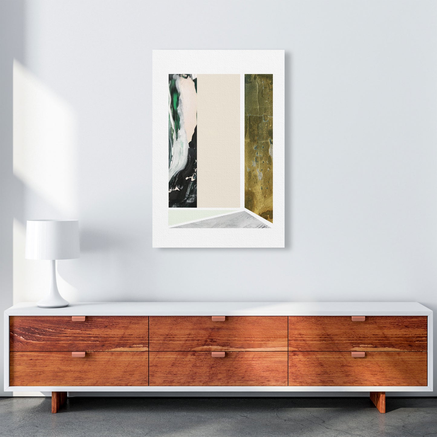 Textured Peach, Green And Grey Abstract Rectangle Shapes Modern Print A1 Canvas