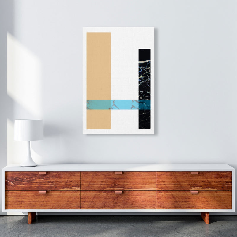 Blue Sand Abstract Rectangles Modern Print A1 Canvas