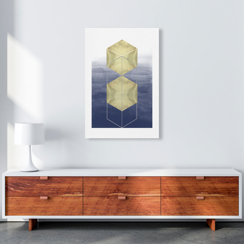 Navy And Gold Abstract Hexagons Modern Print A1 Canvas