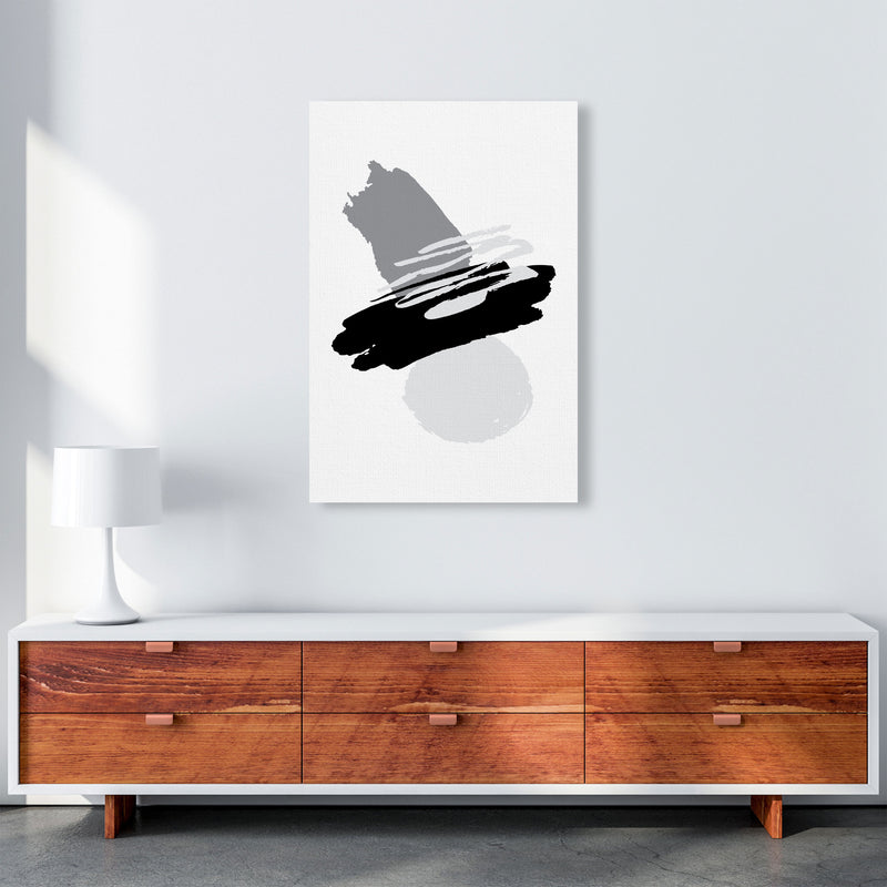 Black And Grey Abstract Paint Shapes Modern Print A1 Canvas