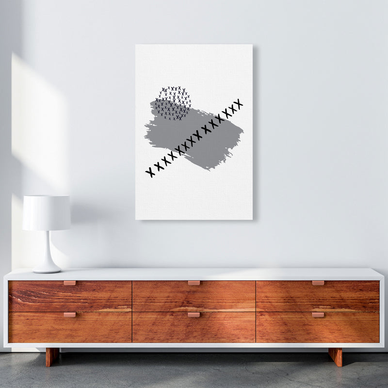 Grey X Paint Brush Abstract Modern Print A1 Canvas