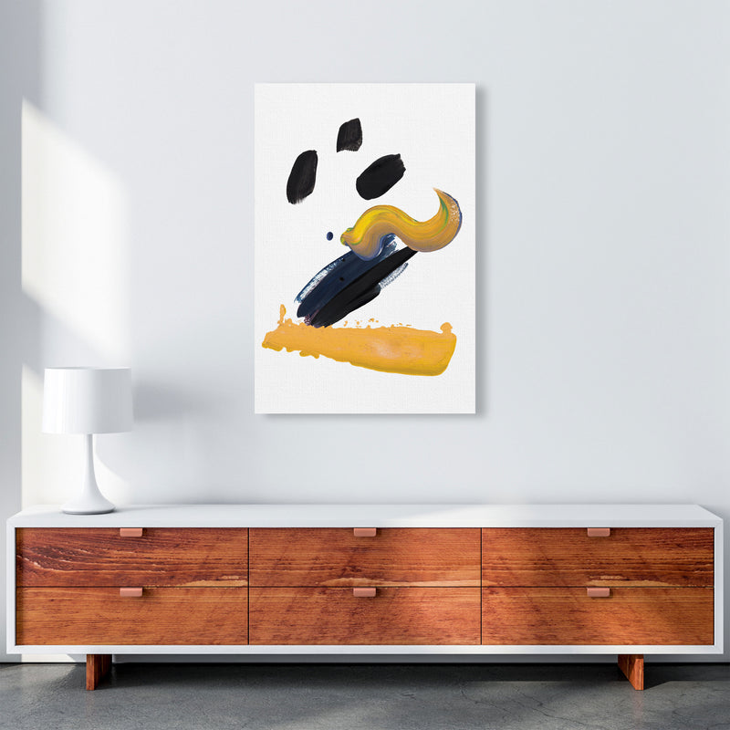 Mustard And Black Abstract Paint Strokes Modern Print A1 Canvas