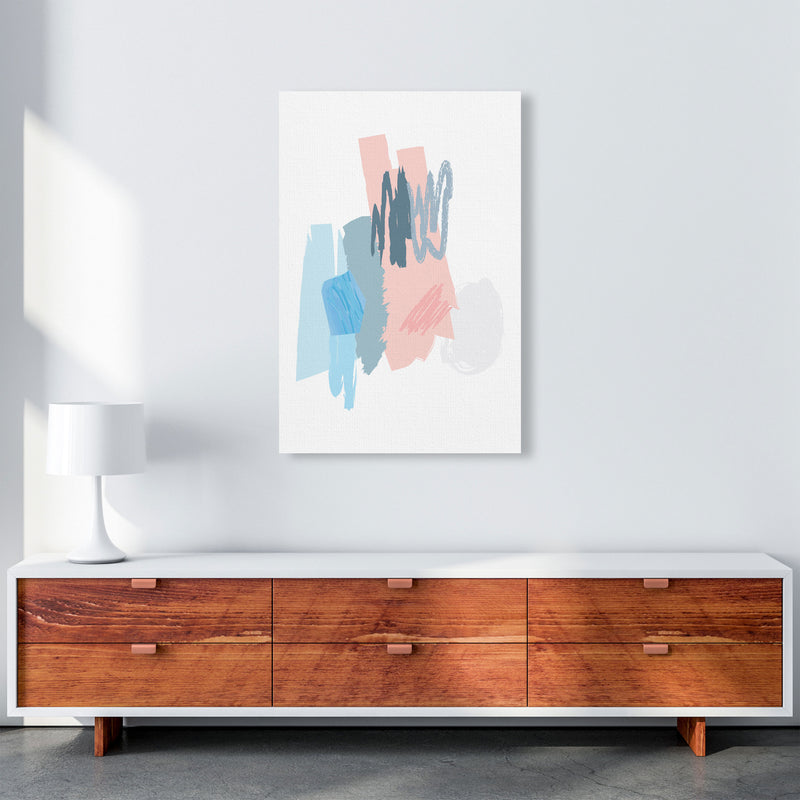 Blue And Pink Abstract Scribbles Modern Print A1 Canvas