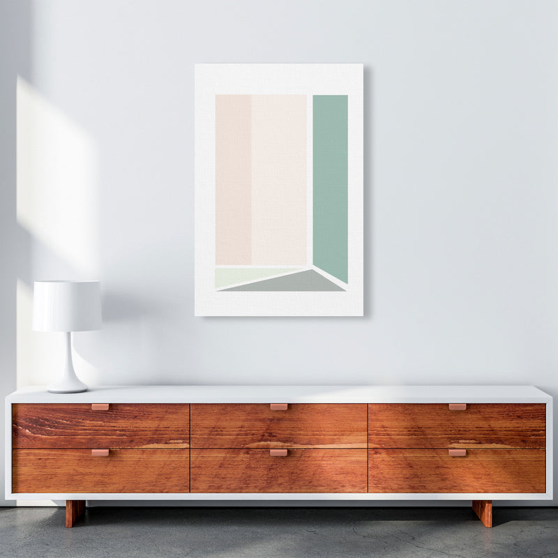 Peach, Green And Grey Abstract Rectangle Modern Print A1 Canvas