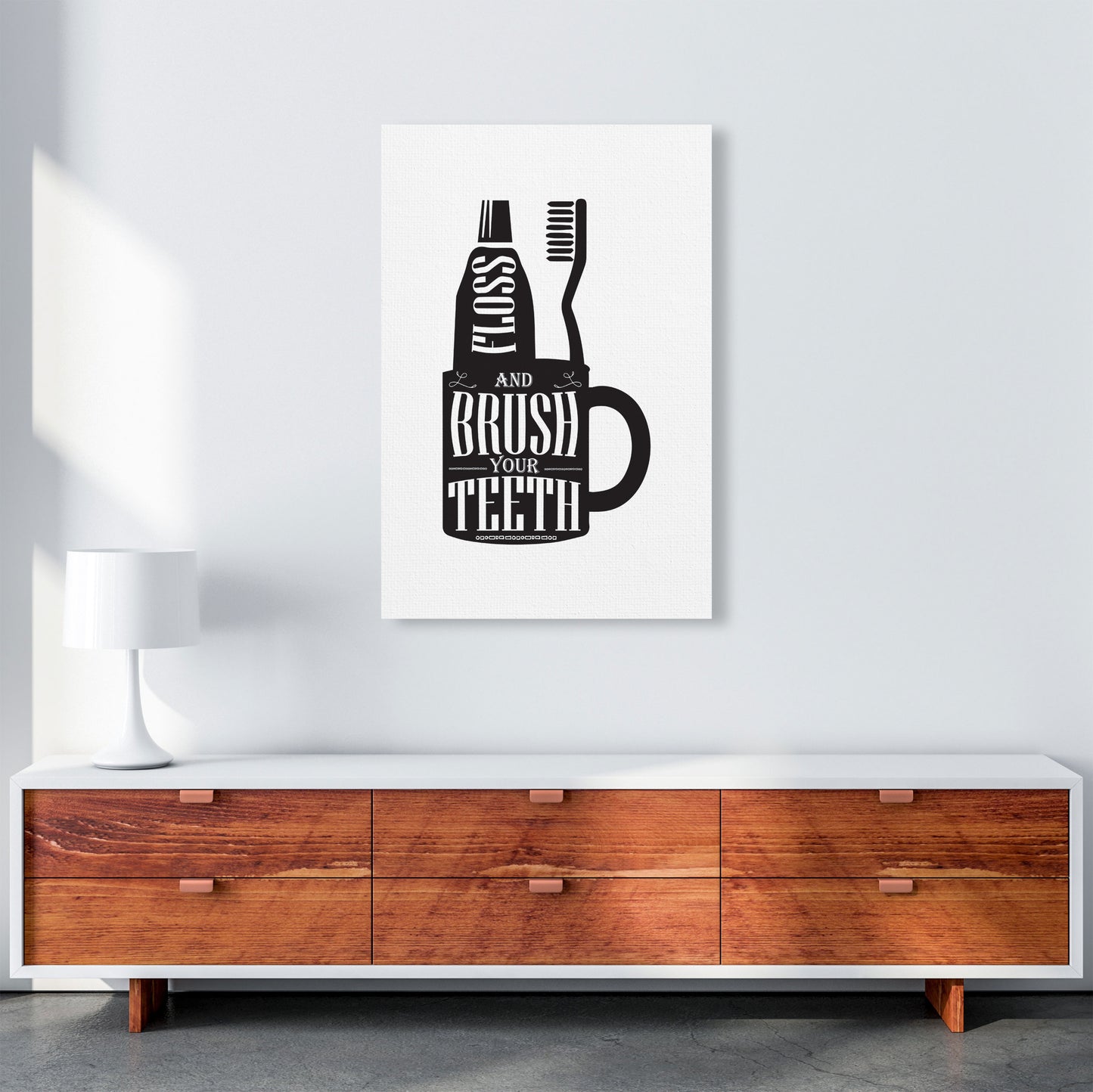 Brush Your Teeth, Bathroom Modern Print, Framed Bathroom Wall Art A1 Canvas