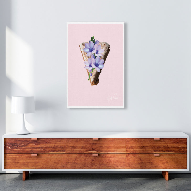 Pink Coffee Cake Floral Food Print, Framed Kitchen Wall Art A1 Canvas