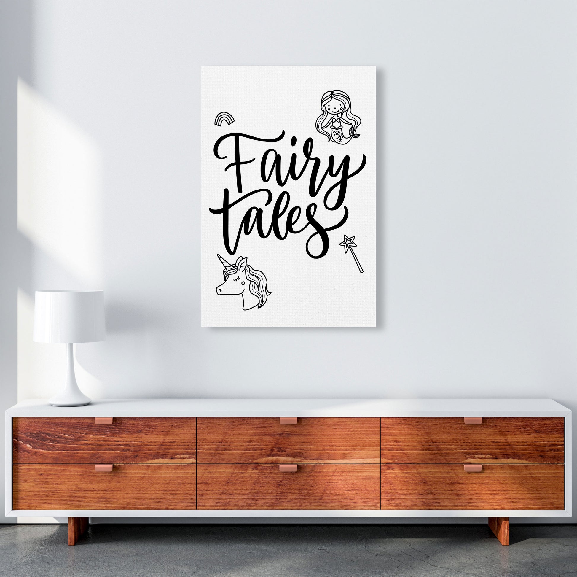 Fairy Tales Black Framed Nursey Wall Art Print A1 Canvas