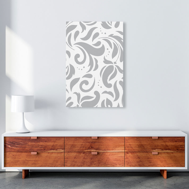 Grey Floral Pattern Modern Print A1 Canvas