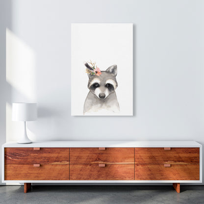 Forest Friends, Floral Cute Raccoon Modern Print Animal Art Print A1 Canvas