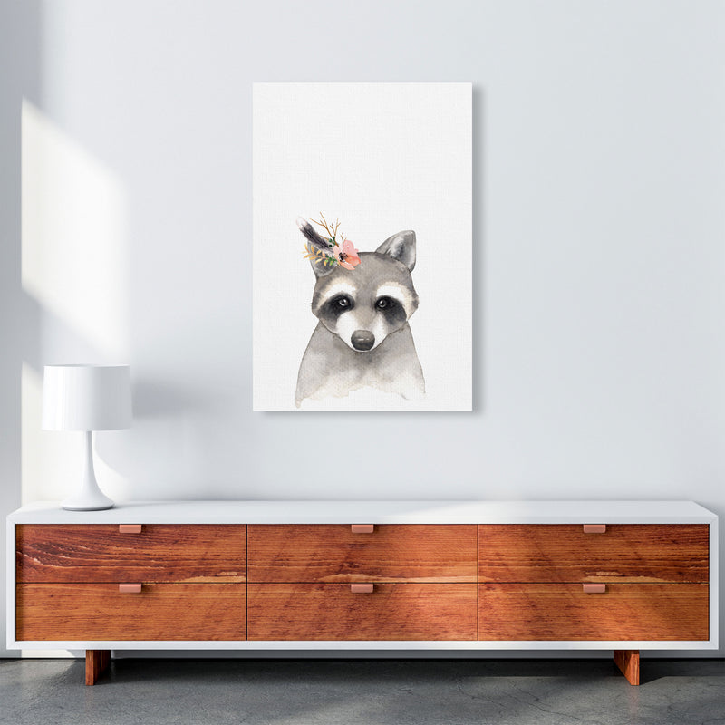 Forest Friends, Floral Cute Raccoon Modern Print Animal Art Print A1 Canvas