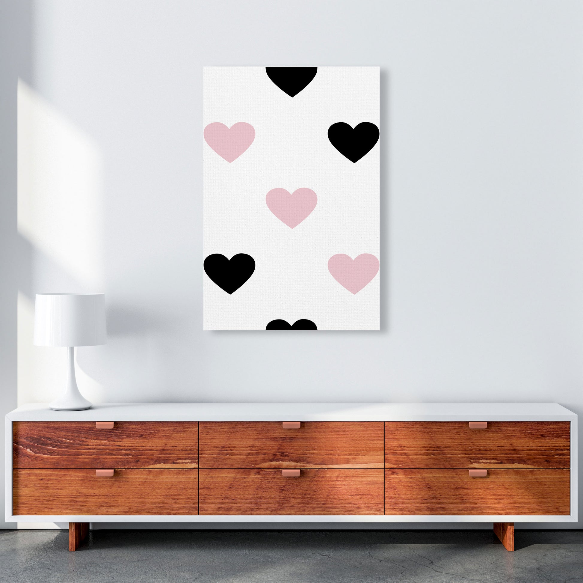 Pink And Black Hearts Modern Print A1 Canvas