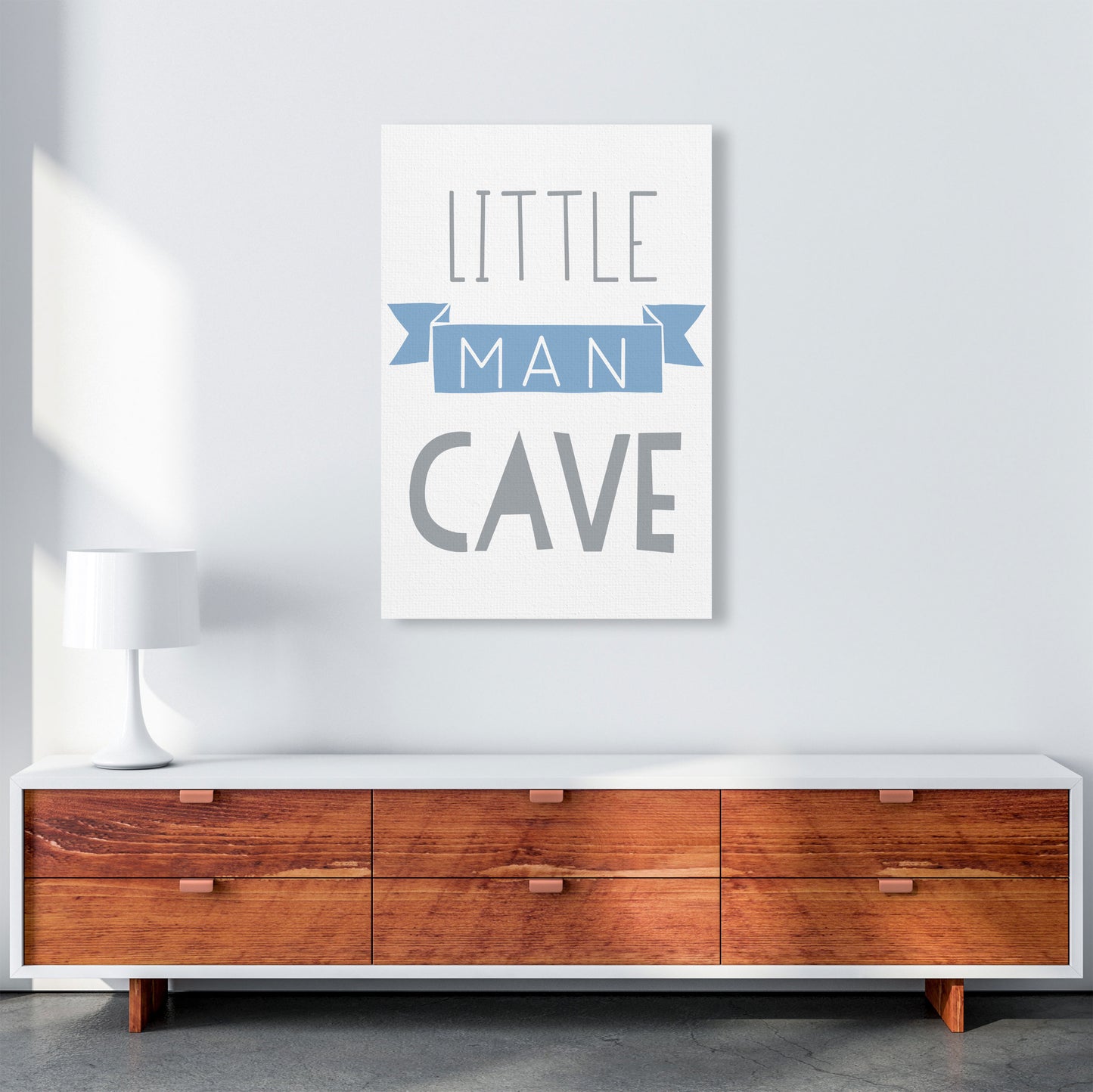 Little Man Cave Blue Banner Framed Nursey Wall Art Print A1 Canvas