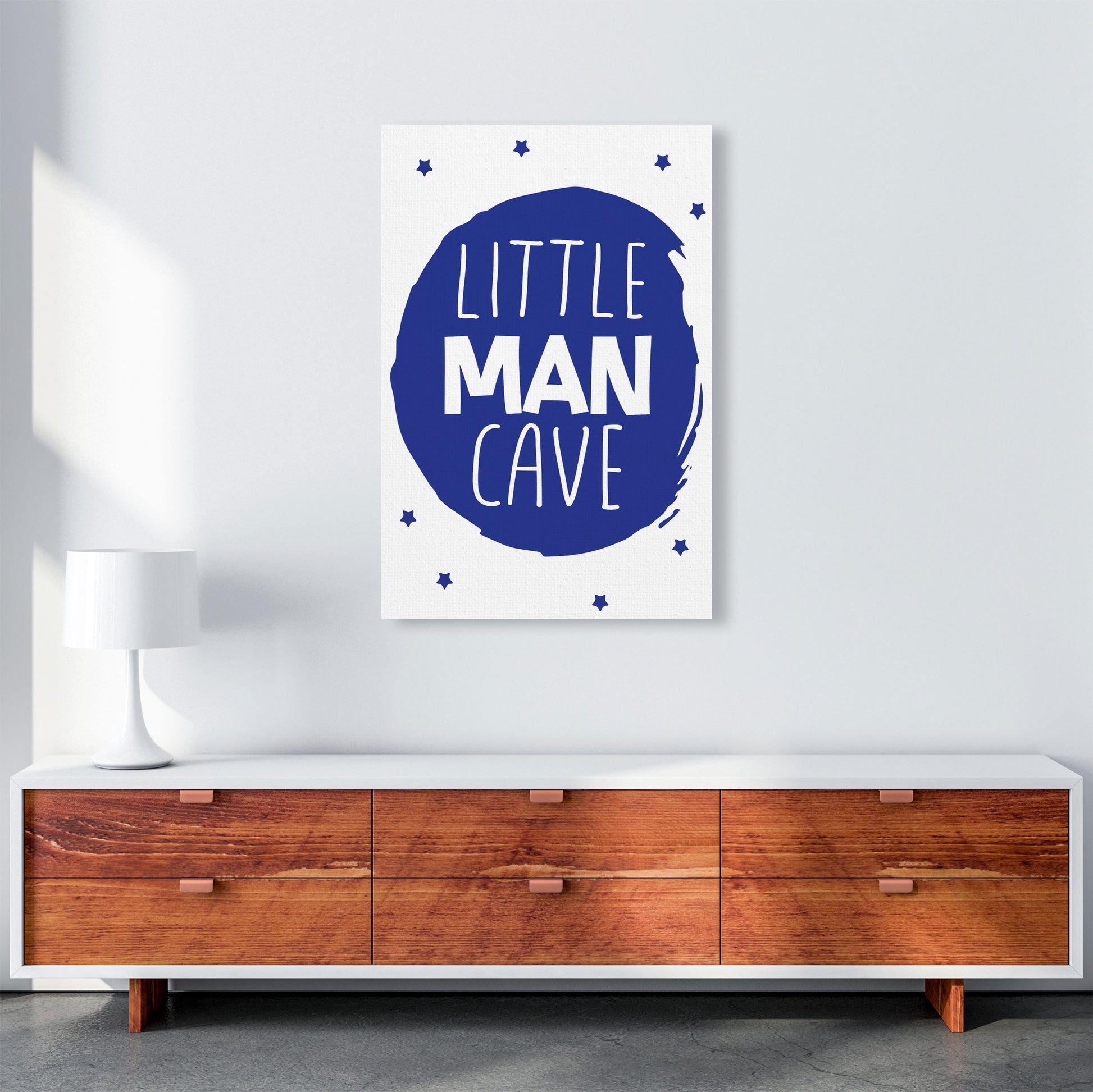 Little Man Cave Navy Circle Framed Nursey Wall Art Print A1 Canvas