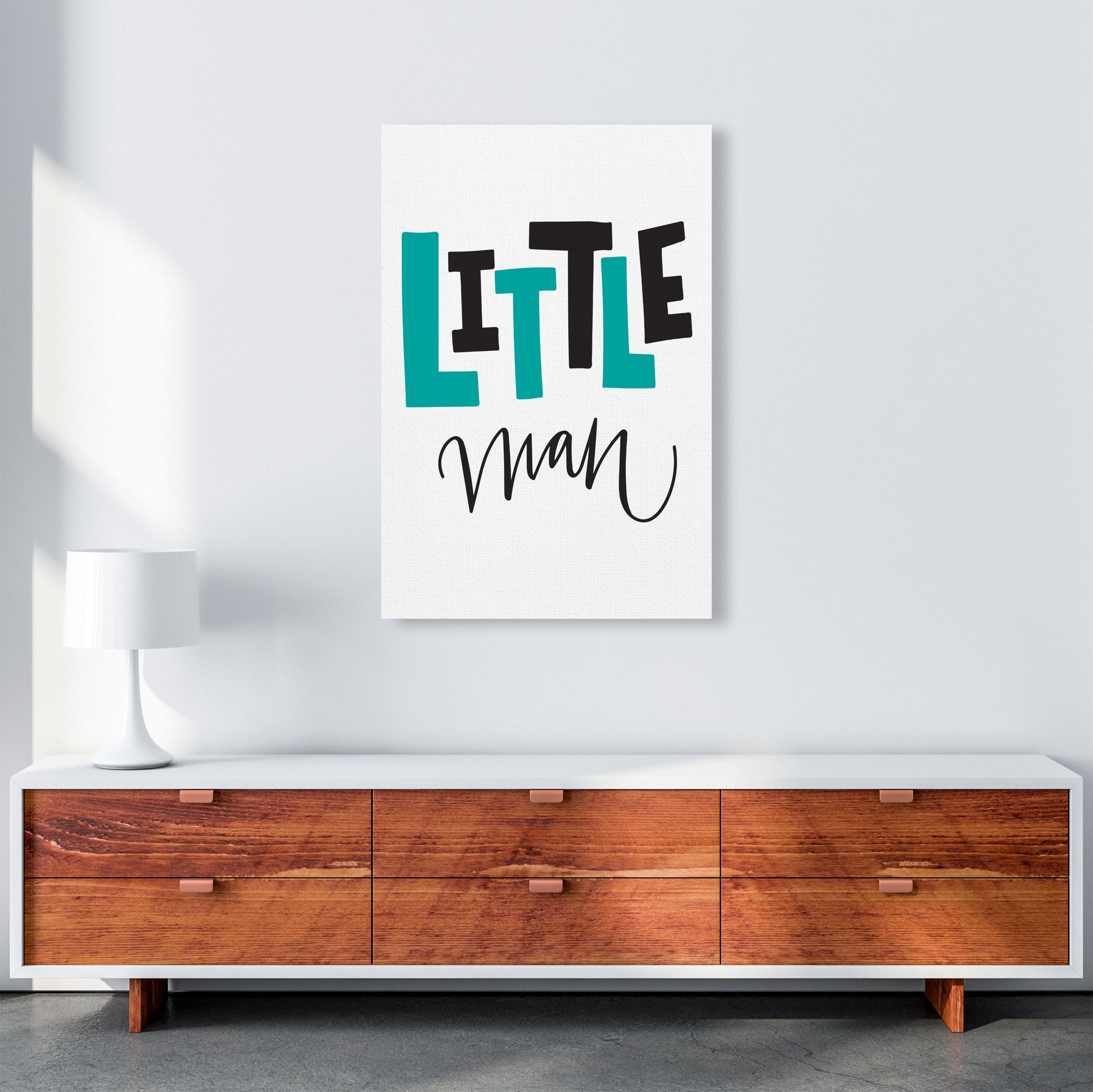 Little Man Teal And Black Framed Nursey Wall Art Print A1 Canvas