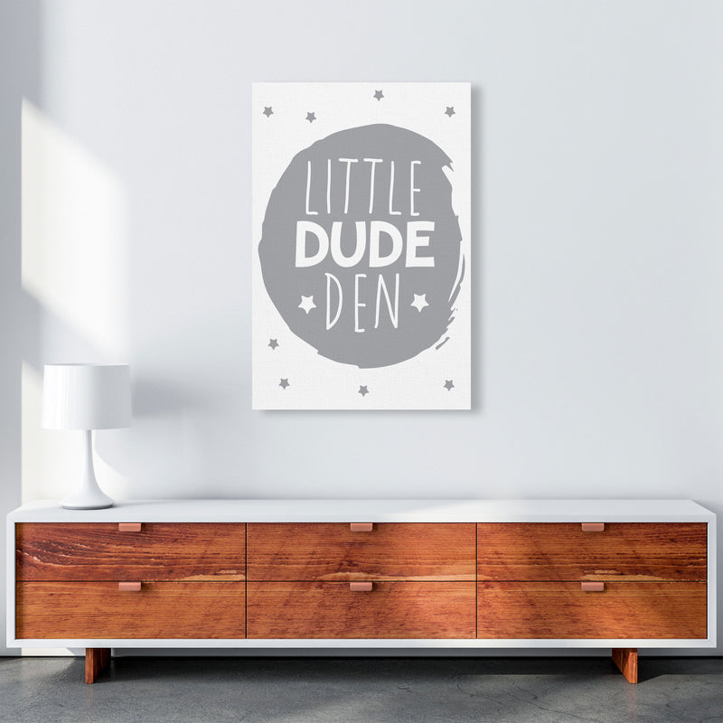 Little Dude Den Grey Circle Framed Nursey Wall Art Print A1 Canvas